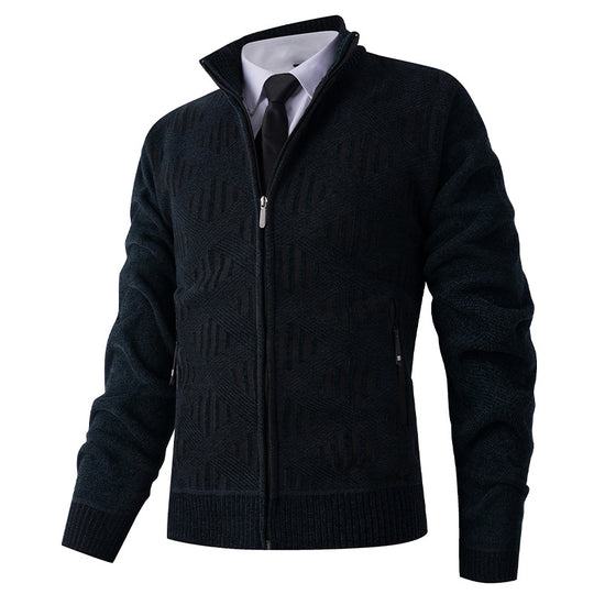 Herren Strickjacke mit strukturiertem Muster und hohem Kragen R&B