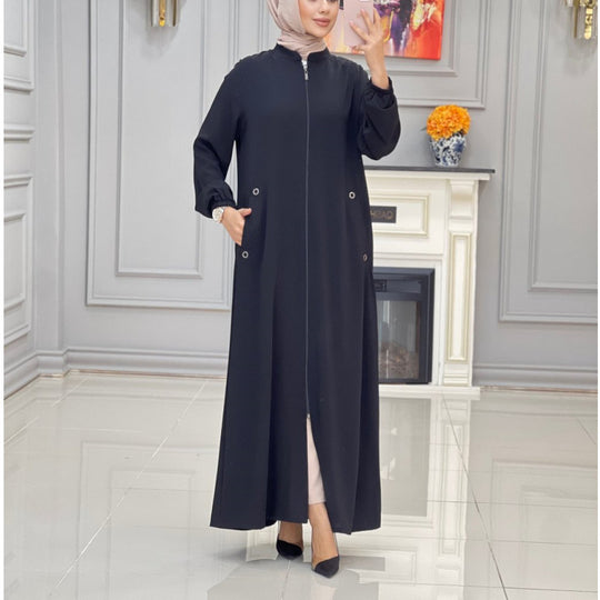 Damen langer Mantel mit Reißverschluss und praktischen Taschen R&B