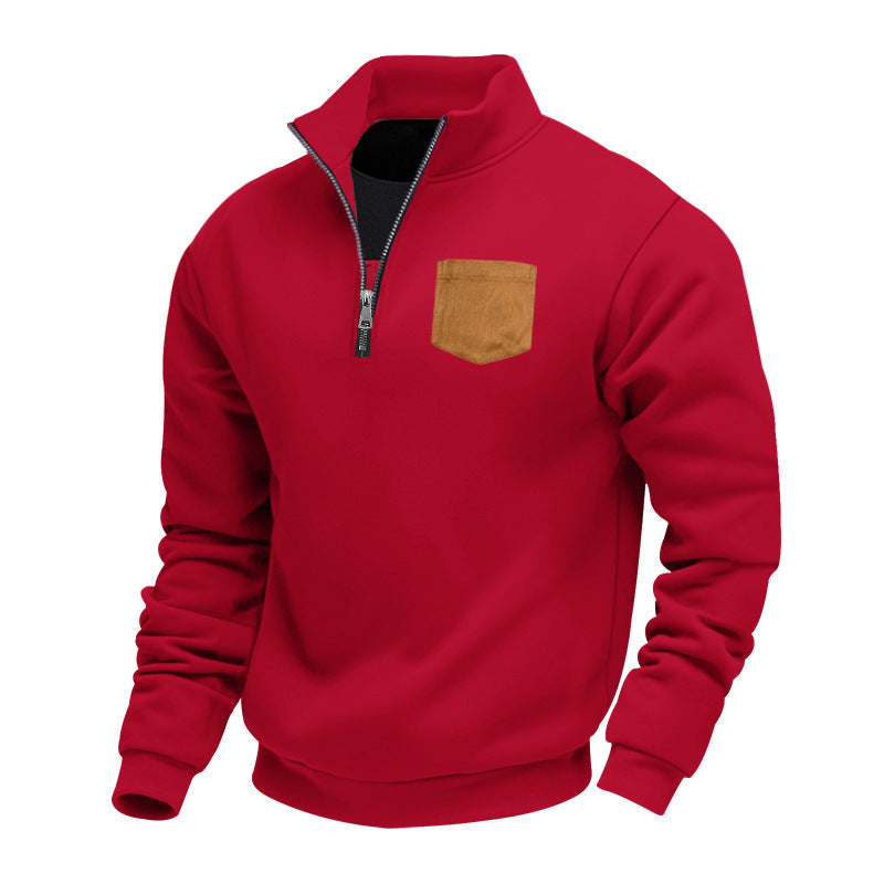 Herren Fleece-Pullover mit hohem Kragen und praktischer Brusttasche R&B