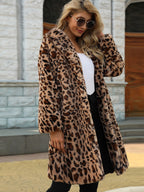 Damen Eleganter Leopardenmuster Mantel aus Kunstfell R&B