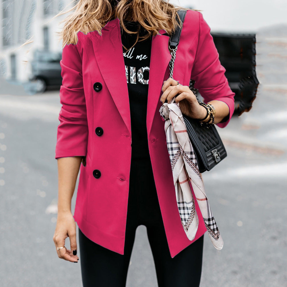 Damen Modischer Doppelreiher-Blazer mit schmaler Silhouette und praktischen Taschen R&B
