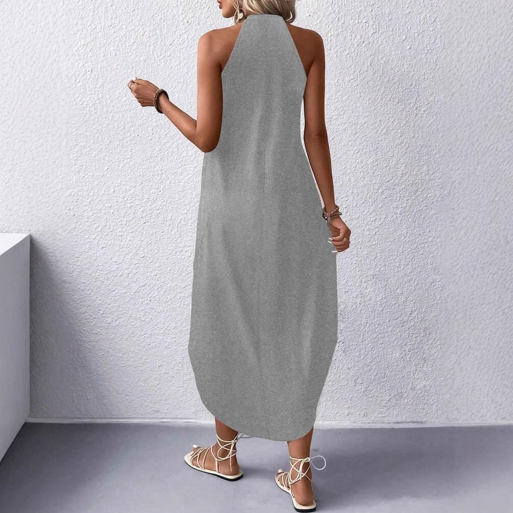 Damen lässiges Sommermaxikleid mit elegantem Halternetz und praktischen Taschen R&B