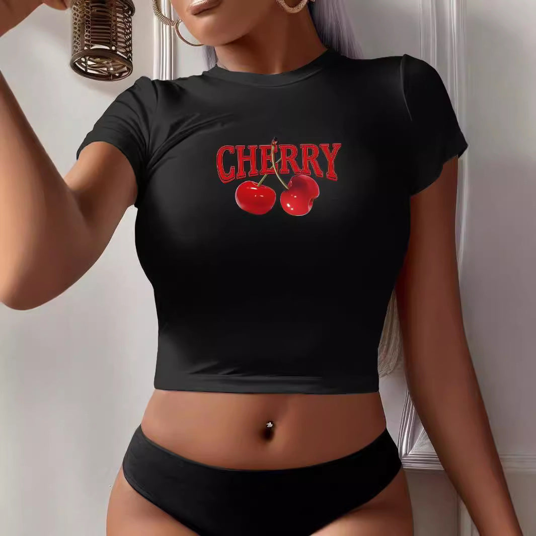 Damen Crop-T-Shirt mit kreativem Cocktail-Design R&B