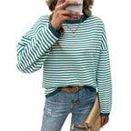 Damen Lässiger Streifenpullover mit Farbigen Akzenten R&B
