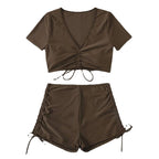 Damen cropped Top mit hohem Bund und Rüschendetails