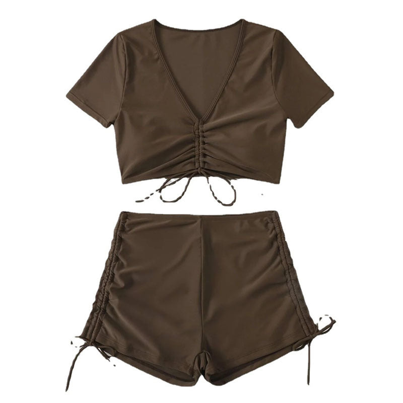 Damen cropped Top mit hohem Bund und Rüschendetails