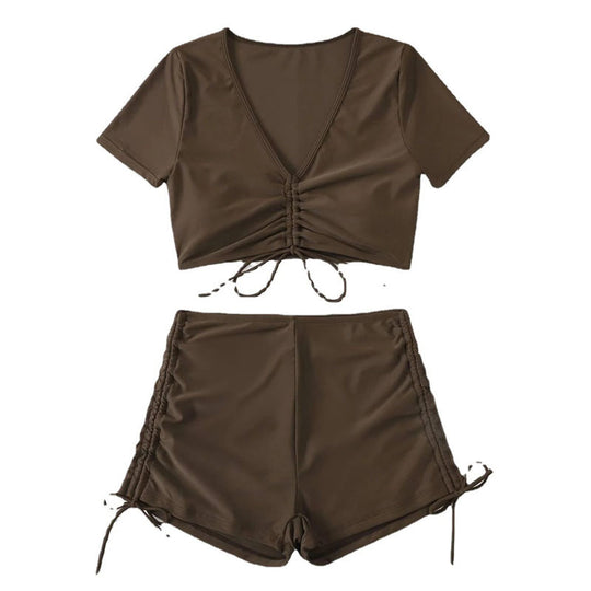 Damen cropped Top mit hohem Bund und Rüschendetails R&B