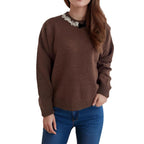 Damen lässiger Pullover mit dekorativem Kragen R&B