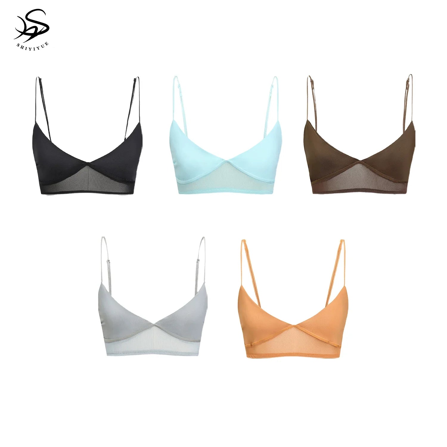 Damen nan bügelloser Soft-BH mit Mesh-Unterbrustband und verstellbaren Spaghettiträgern R&B