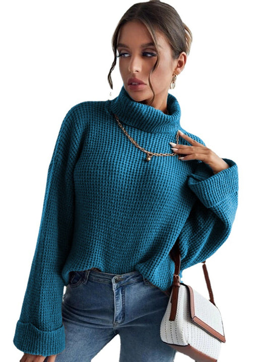 Damen Grober Strickpullover mit hohem Kragen und lässigem Fit R&B