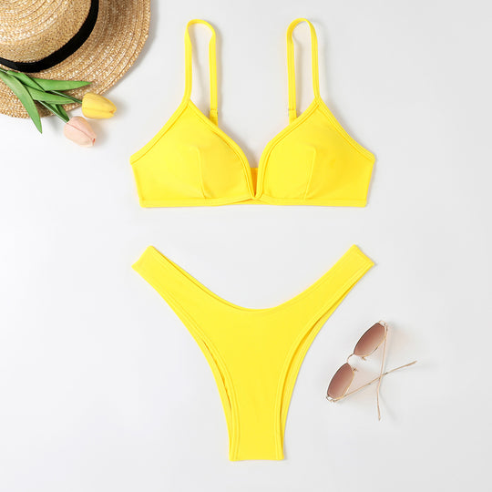 Damen Triangel-Bikini mit sexy tiefem Ausschnitt und hohem Beinausschnitt R&B