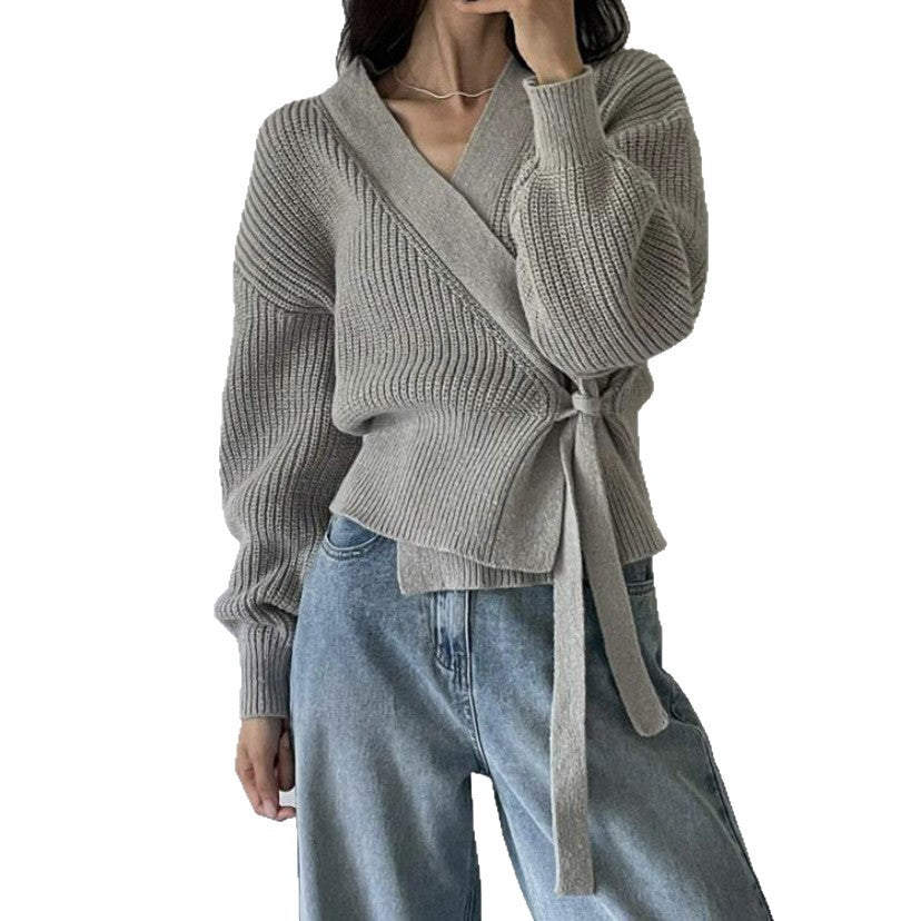 Damen Wickelstrickjacke mit weichem Material und lässigem Schnitt R&B