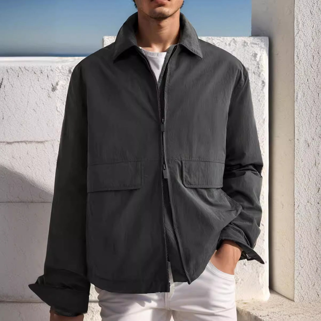 Herren urbane Utility-Jacke mit praktischen Taschen und hohem Kragen R&B