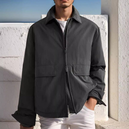 Herren urbane Utility-Jacke mit praktischen Taschen und hohem Kragen R&B