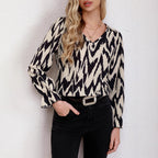 Damen Bluse mit modernem Zickzackmuster und eleganten Ballonärmeln R&B