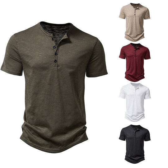 Herren Kurzarm-Henley-Shirt mit klassischem Knopfdesign R&B