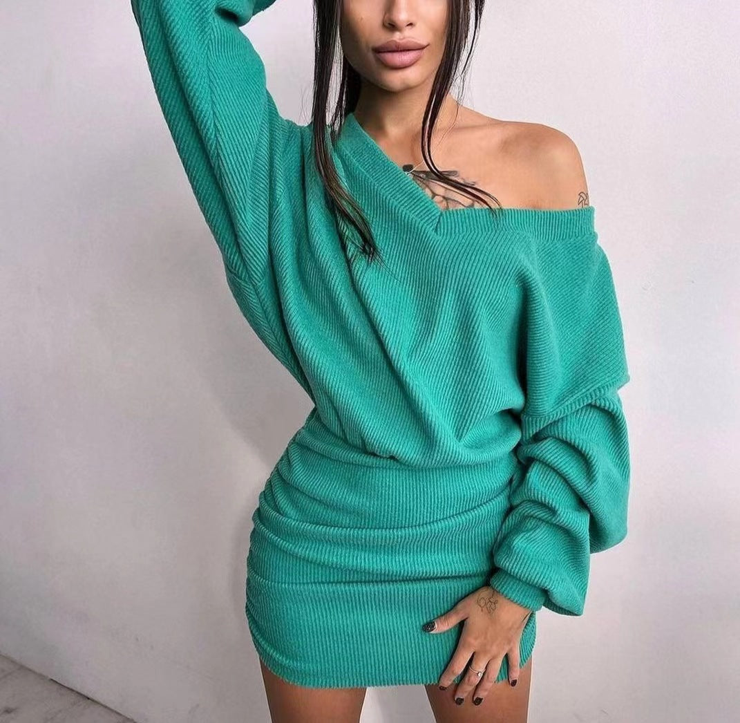 Damen lässiges Mini-Kleid mit asymmetrischem Ausschnitt und Raffung R&B