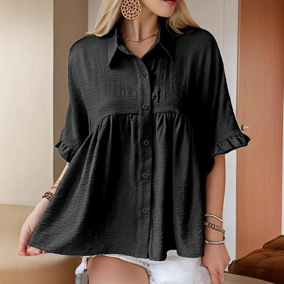 Damen Fließendes Kurzarmblusenshirt mit Rüschendetails R&B