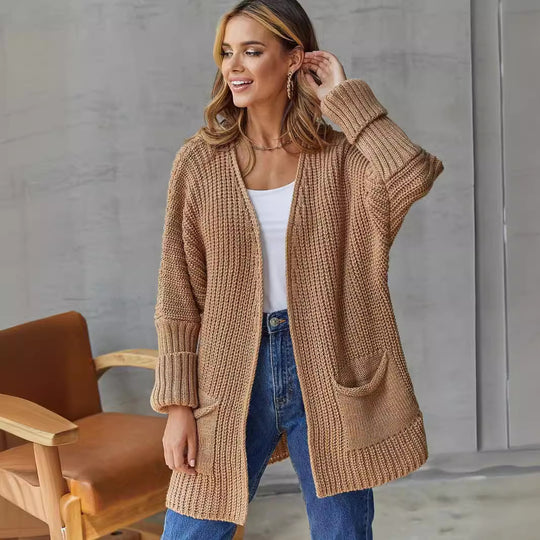 Damen Großer Strickcardigan mit definiertem Rippendesign und praktischen Taschen R&B