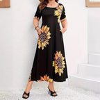 Damen Sommerliches Maxikleid mit floralem Sonnenblumenmuster und praktischen Taschen R&B