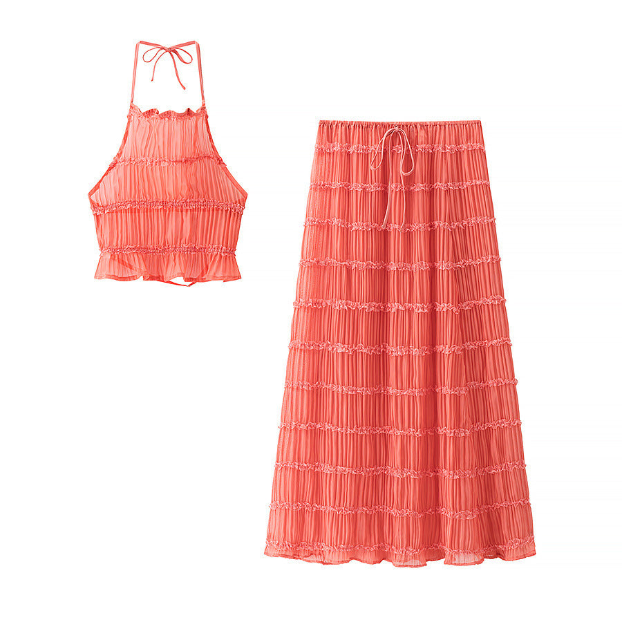 Damen Set aus Rüschenshirt und Maxirock R&B