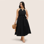 Damen Midikleid mit verstellbarem Träger und elastischem Taillengürtel R&B