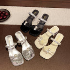 Damen Glamouröse Sandalen mit funkelnden Applikationen und transparentem Blockabsatz