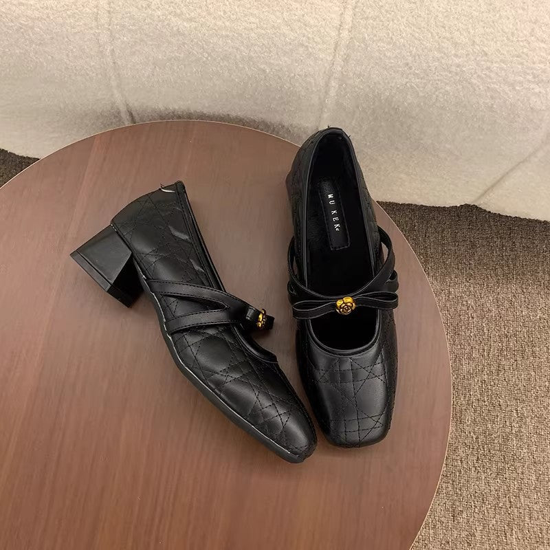 Damen elegante Mid-Heel Ballerinas mit dekorativen Riemen R&B