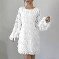 Damen Kleid mit Wellenmuster und voluminösen Fransen R&B