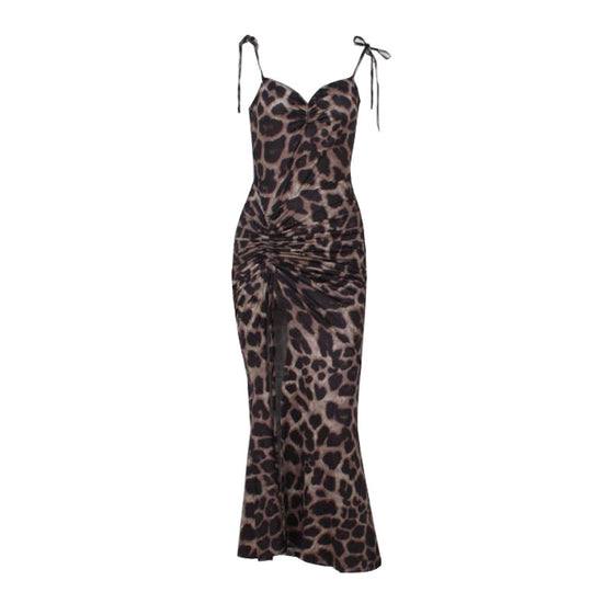 Damen Verspieltes Maxikleid mit aufregendem Leomuster und sexy Schlitz R&B