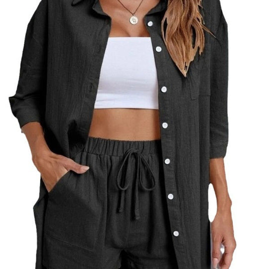 Damen Komfortables Kurzarm-Hemd und Hose Set R&B