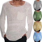 Herren lässiger Pullover mit offener Maschenstruktur und Brusttasche R&B