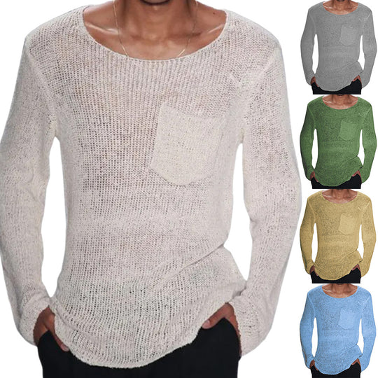 Herren lässiger Pullover mit offener Maschenstruktur und Brusttasche R&B