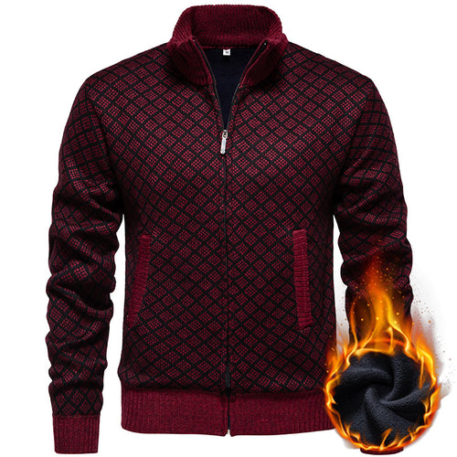 Herren Strickjacke im modernen Rautenmuster mit durchgehendem Reißverschluss R&B