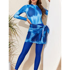 Damen Langarm Badeanzug mit modischem Wickelrock und sportlicher Leggings R&B