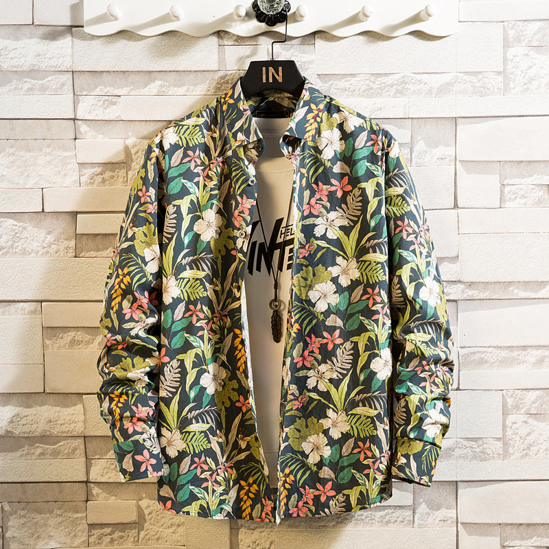 Herren nan florales Freizeit-Hemd mit Kentkragen, durchgehender Knopfleiste und leichtem Baumwollmix R&B