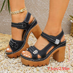 Damen Plateau-Sandalen mit modischem Riemendesign und robustem Blockabsatz R&B