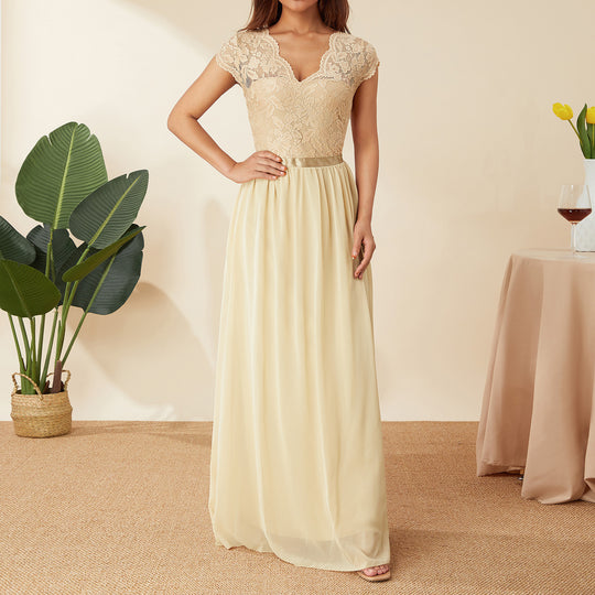Damen Elegantes Spitzenkleid mit V-Ausschnitt R&B