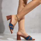 Damen modische Slipper mit eleganten Ketten- und Denim-Details R&B