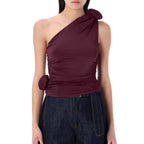 Damen asymmetrisches Top mit Raffungen und floralem Detail R&B