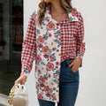 Damen Trendige Karobluse mit floralem Patchwork-Design
