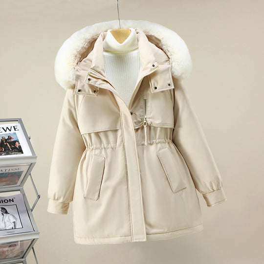 Damen funktionale Winterjacke mit abnehmbarer Kapuze und Kunstfellbesatz R&B