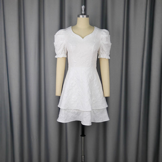 Damen romantisches Kurzarmkleid mit gestuftem Rock R&B
