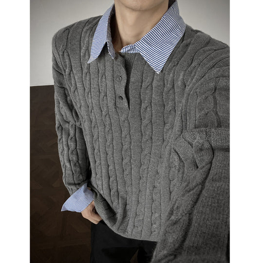 Damen Strickpullover mit hochwertigem Kabelmuster und Kragen R&B