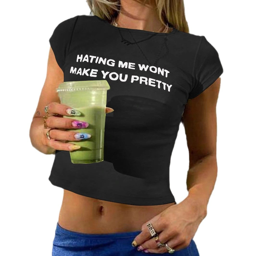 Damen Figurbetontes Crop-T-Shirt mit statement Schriftzug R&B