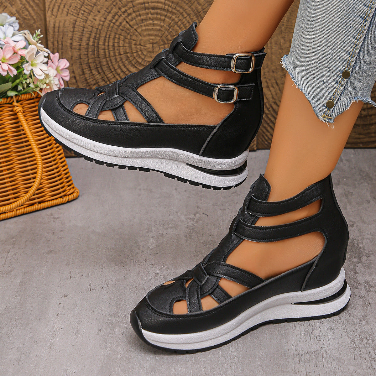Damen sportive Sneaker-Sandalen mit atmungsaktiven Riemen und rutschfester Sohle R&B