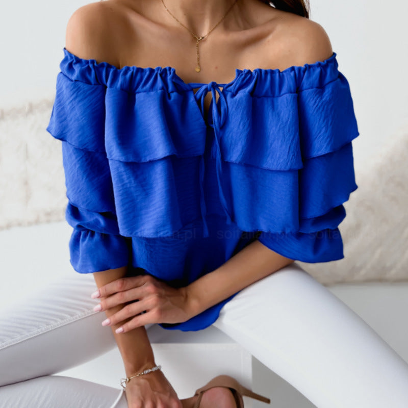 Damen Off-Shoulder Bluse mit Rüschendesign R&B