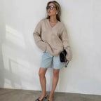 Damen V-Ausschnitt Pullover aus weichem Strick R&B