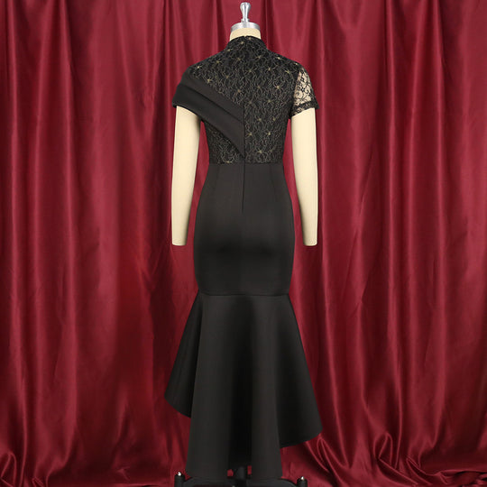 Damen Elegantes Abendkleid mit Spitze und asymmetrischem Saum R&B