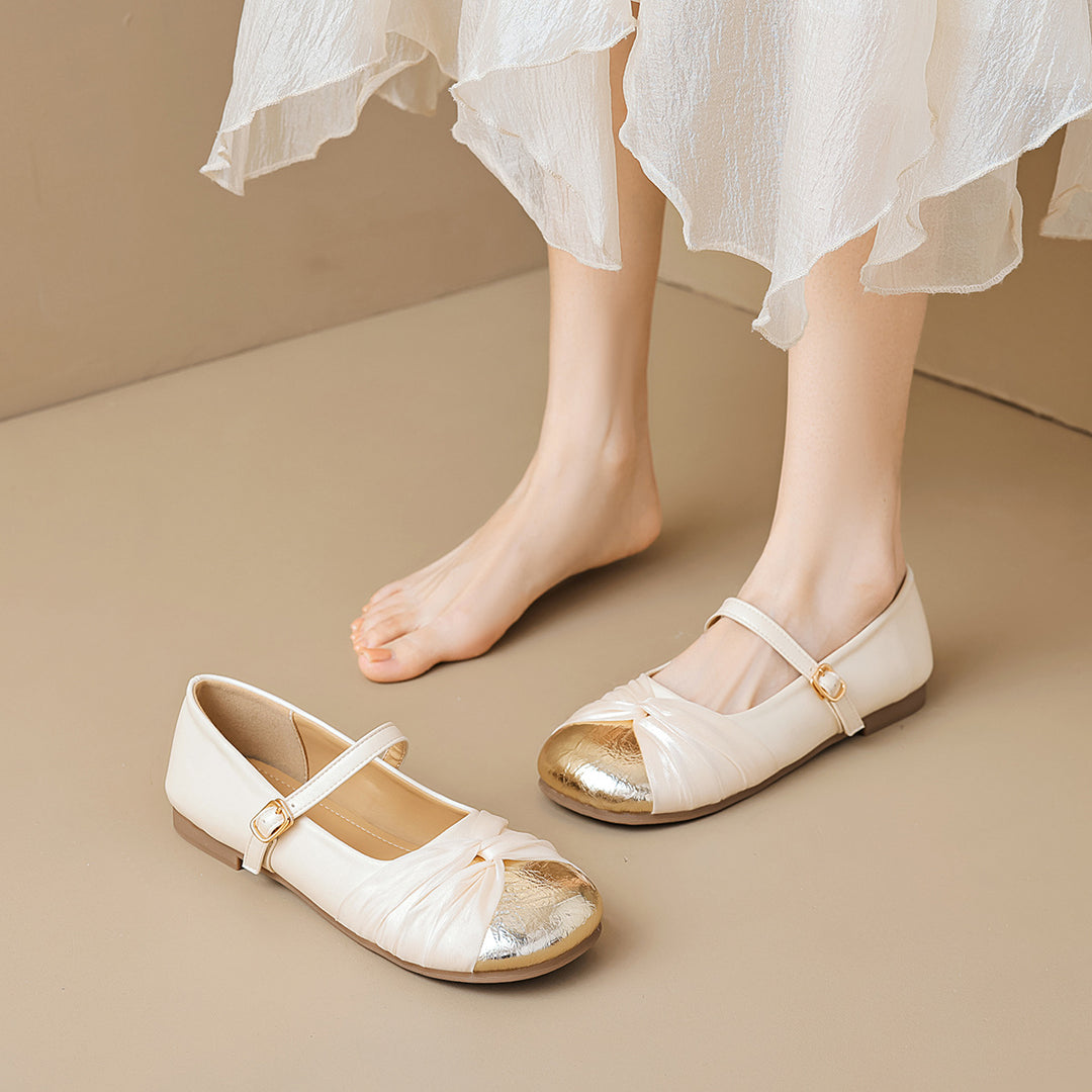 Damen Ballerinas mit schimmerndem Metalleffekt und elegantem Riemchen R&B